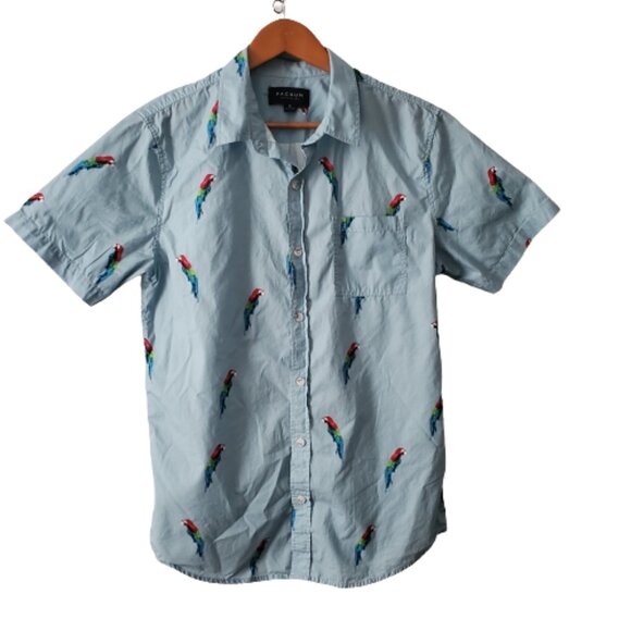 PACSUN Los Angeles Men's Parrot Bay Short Sleeve Button-Up Shirt Size Medium - Picture 2 of 9